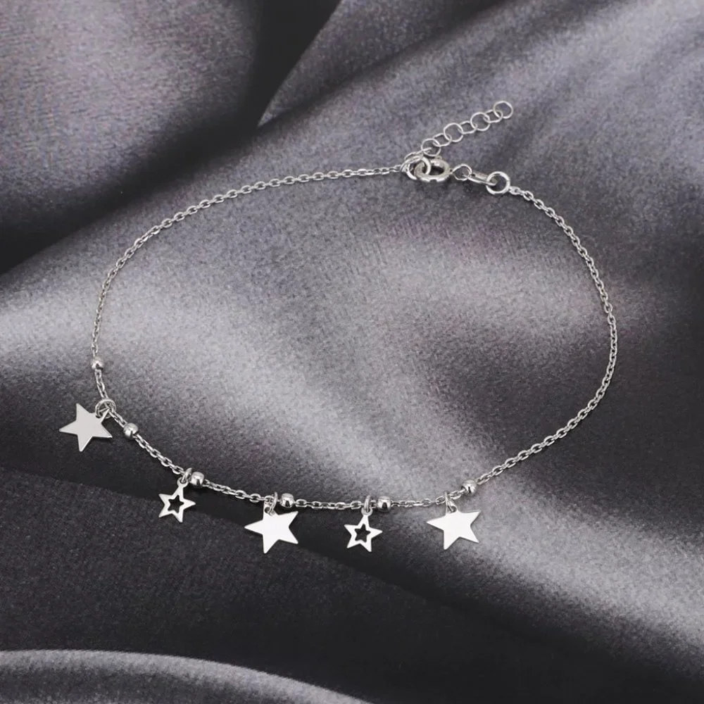 Vanbelle Sterling Silver Jewelry Big & Small Multi-Star Anklet - Picture 5 of 7
